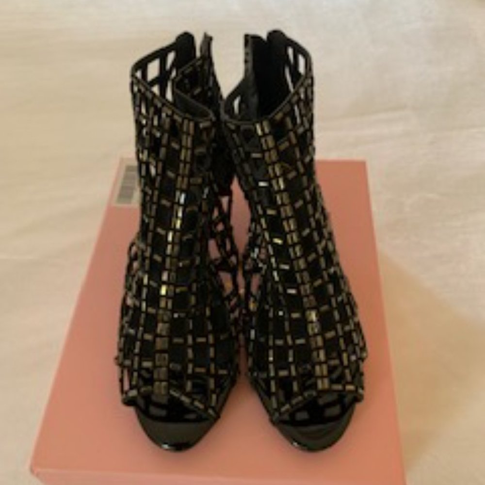 Black Bling Stiletto Style Open Cut Booties - image 2